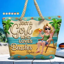 Load image into Gallery viewer, Just A Girl Who Loves Beaches Cartoon - Personalized Beach Bag | A Perfect Gift for Moms and Grandmas Beach Bag PopCulturePrints

