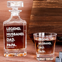 Load image into Gallery viewer, Celebrate Greatness - Personalized Dad Whiskey Decanter Set Whiskey Bottle PopCulturePrints
