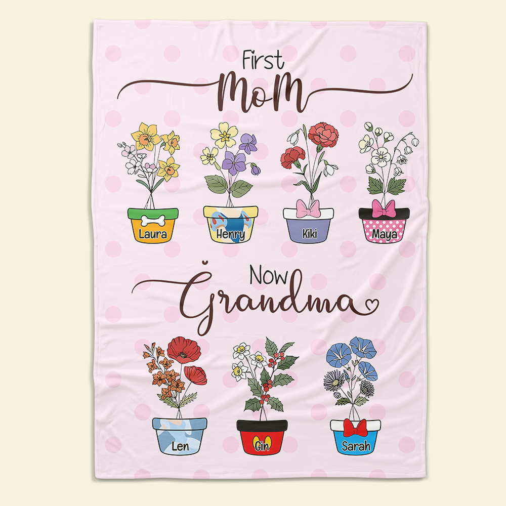 Personalized Grandma Blanket - Flower Garden Design