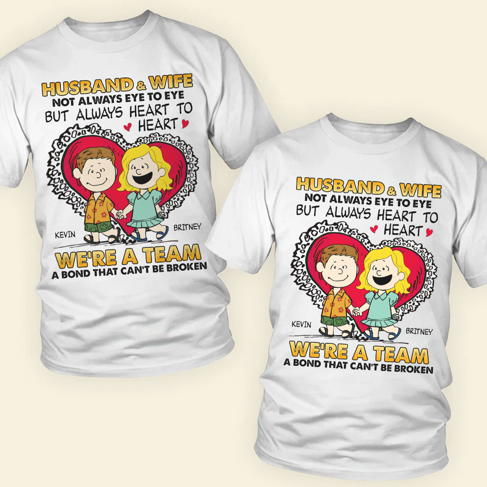 Personalized Cartoon Couple Shirts - Heart to Heart Design