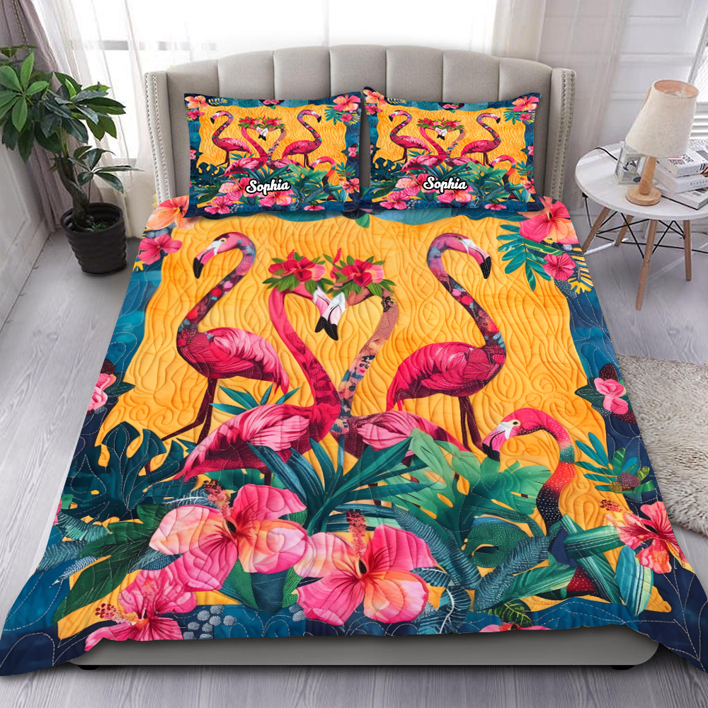 Personalized Flamingo Quilt Bed Set - Christmas Edition Blanket PopCulturePrints