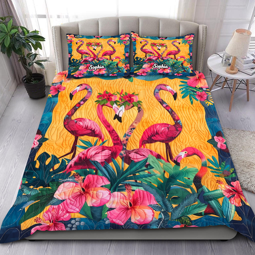 Personalized Flamingo Quilt Bed Set - Christmas Edition Blanket PopCulturePrints