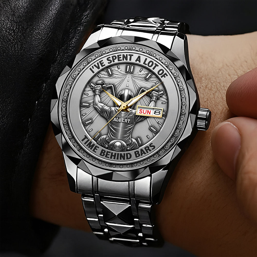 I've Spent a Lot of Time Behind Bars - Personalized Men's Stainless Steel Watch for Motorcycle Enthusiasts Men's Watch PopCulturePrints