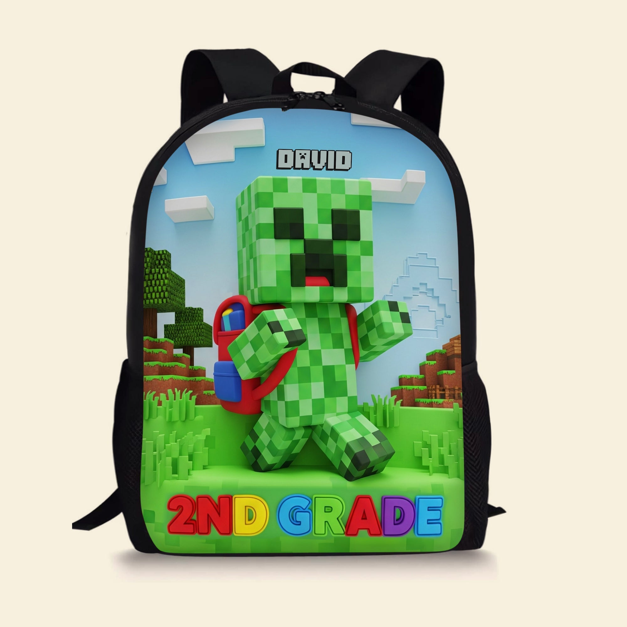 Unleash Adventure with Our Personalized Green Pixel Hero School Bag - Perfect Gift for Kids! Backpack PopCulturePrints
