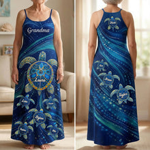 Load image into Gallery viewer, Embrace the Love: Personalized Turtle Grandma Suspender Maxi Dress - Perfect Gift for Mom, Grandma, and More! Dress PopCulturePrints
