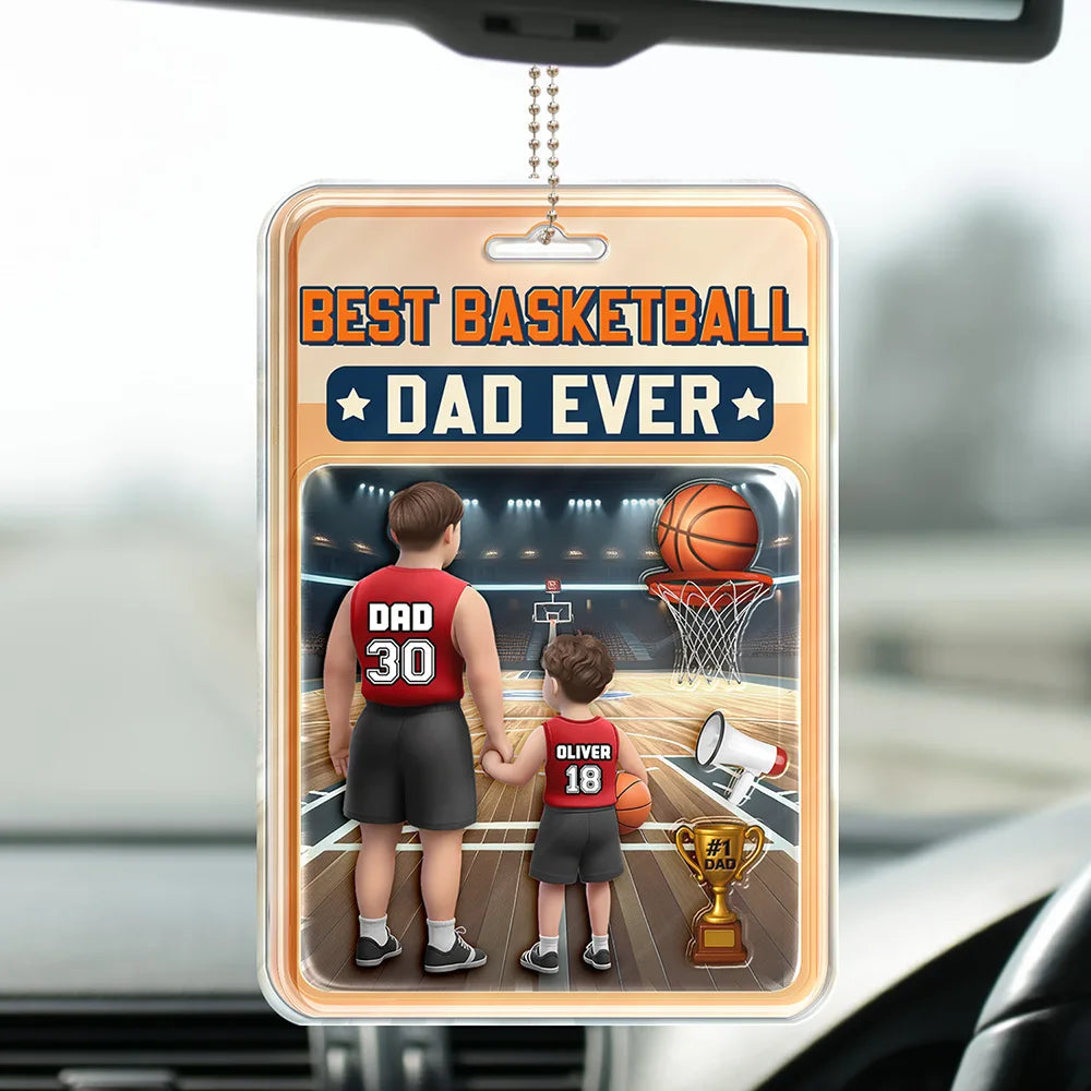 “Best Basketball Dad Ever” - Personalized Acrylic Car Hanger - Perfect Gift for Dads and Grandpas Acrylic Car Hanger PopCulturePrints