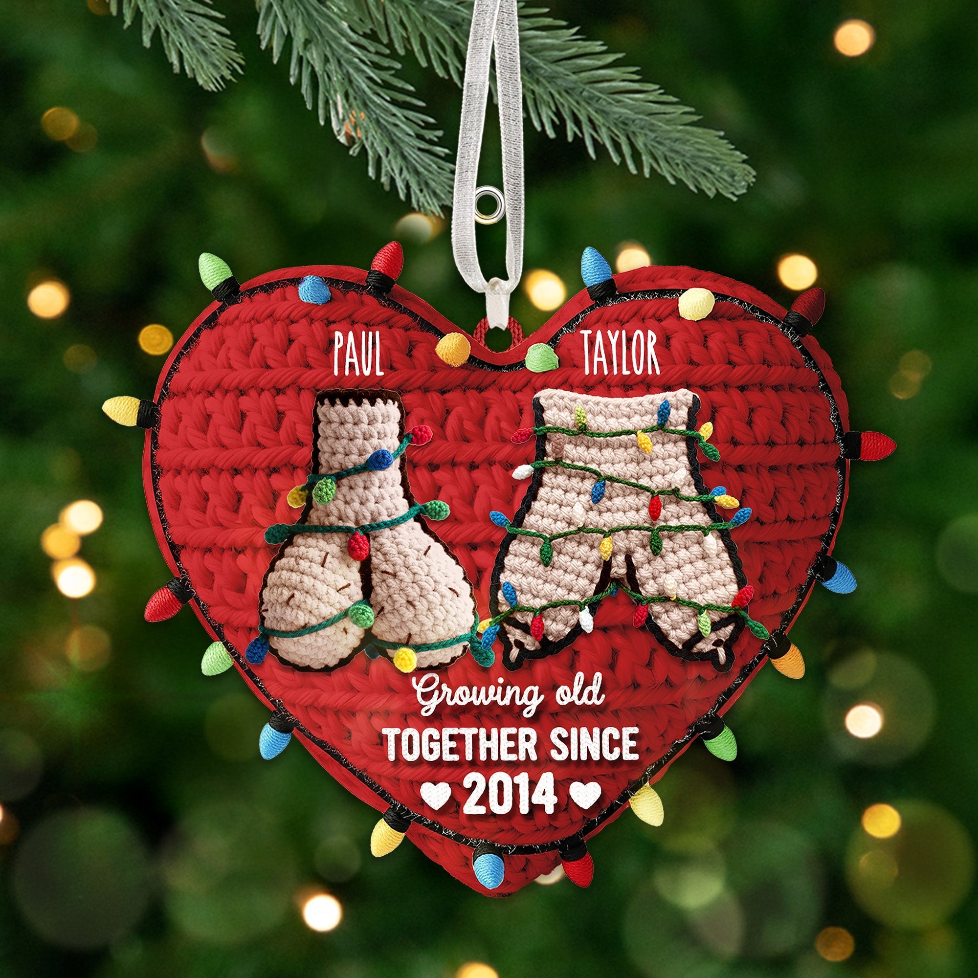 Growing Old Together Since 2014 - Personalized Christmas Ornament for Funny Couples Ornament PopCulturePrints