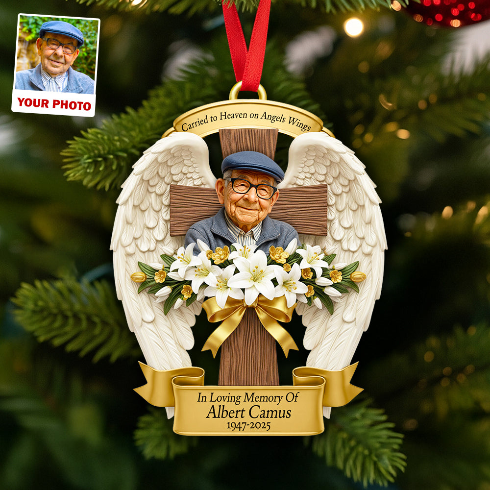 “Carried to Heaven on Angels Wings” - Personalized Christmas Ornament, Custom Photo Gift for Loved Ones Ornament PopCulturePrints
