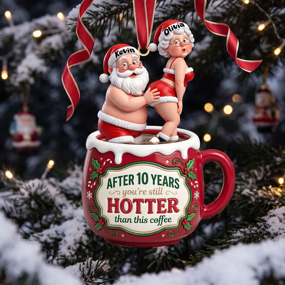 Santa's Naughty Love Couple Ornament - A Fun, Personalized Christmas Gift Ornament PopCulturePrints