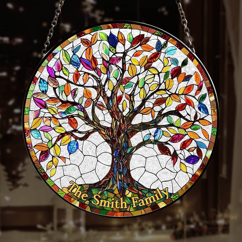 Personalized Family Tree Stained Glass Window Hanging