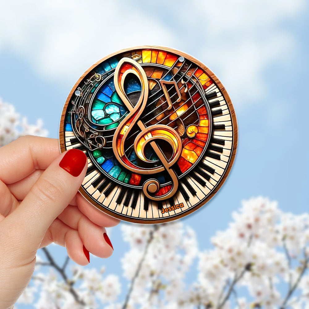 Personalized Christmas Music Note Suncatcher Ornament