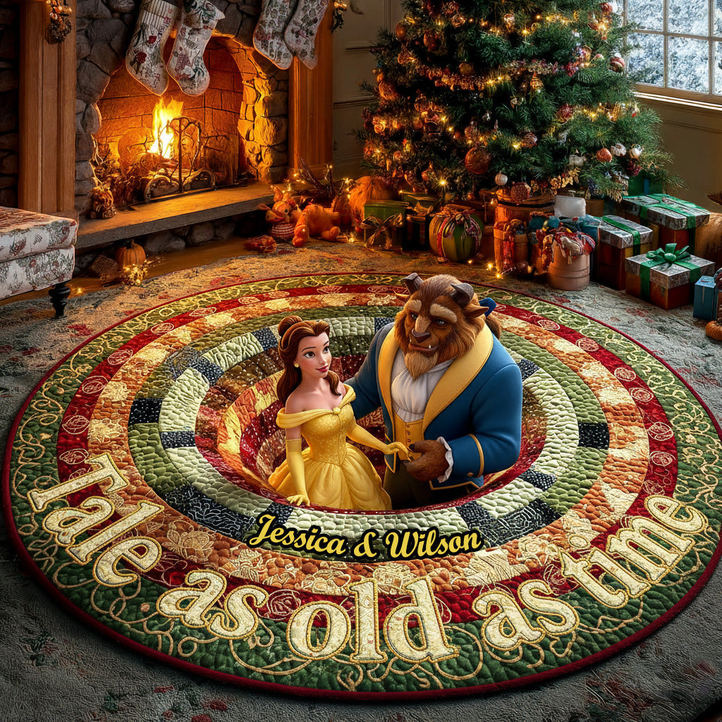 “Tale as Old as Time” – Personalized Couple Quilted Round Mat Doormat PopCulturePrints