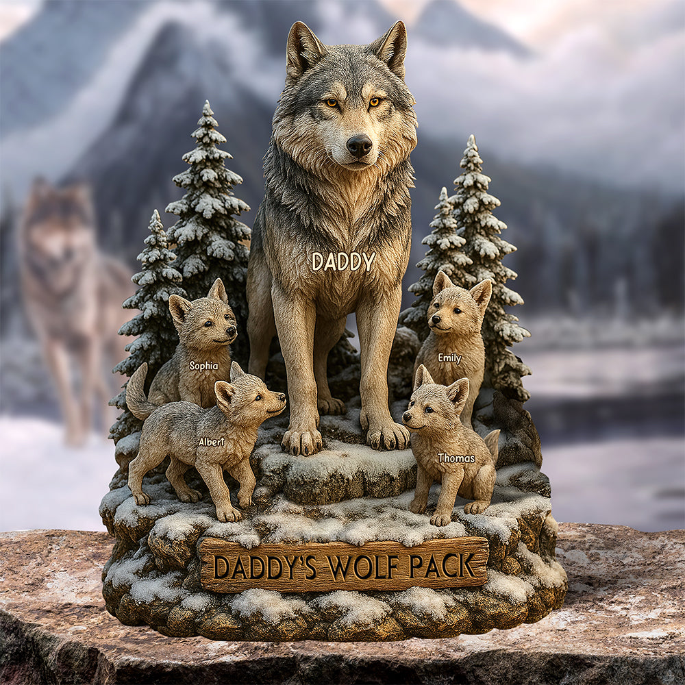 “For the Strongest Bond” - Personalized Wolf Dad Plaque - Unique Gifts for Dad, Grandpa, and More Shaped Plaques PopCulturePrints
