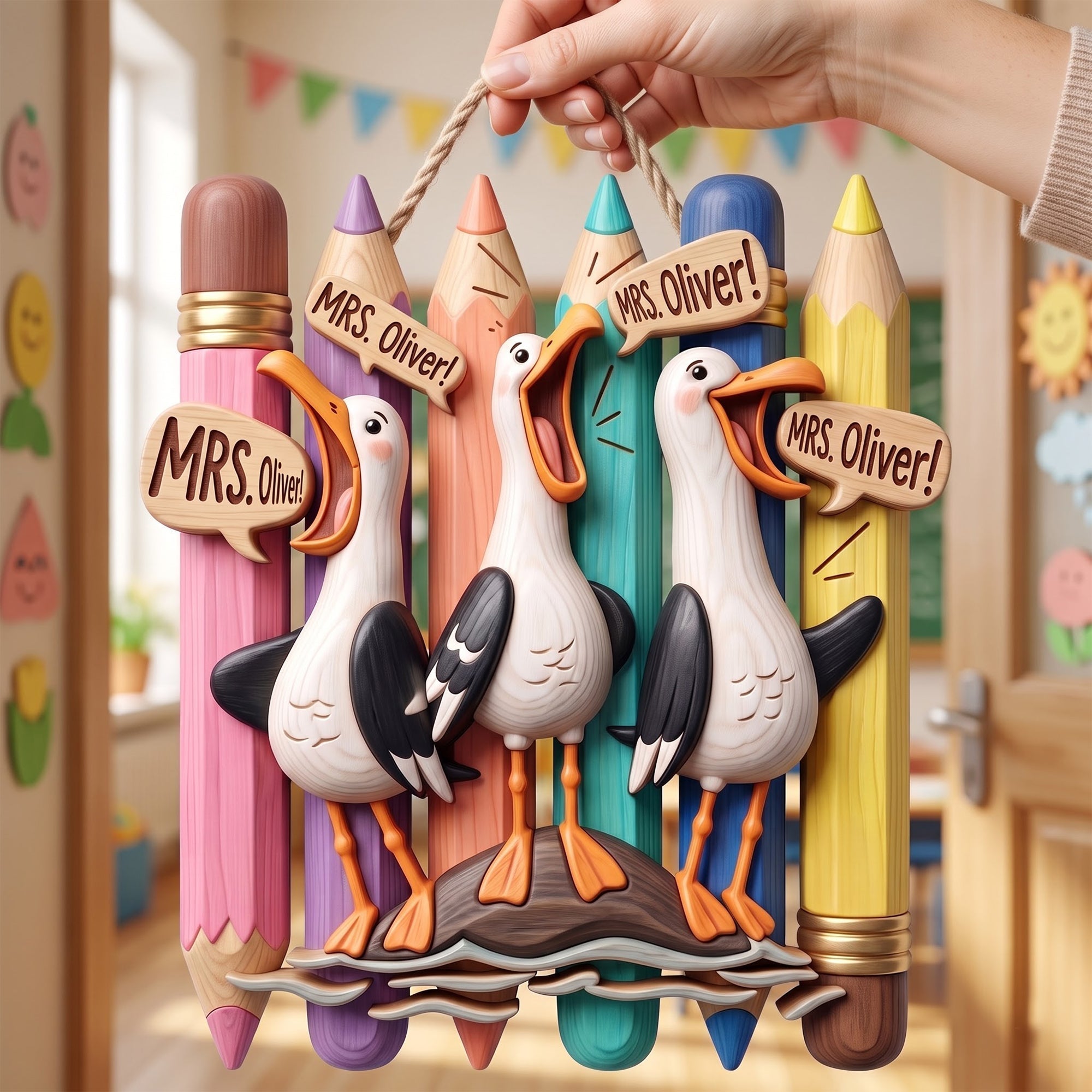 Cute Beachy Seagull Wood Sign - Personalized Gift For Teachers 02HUQN080826 Wood Sign PopCulturePrints