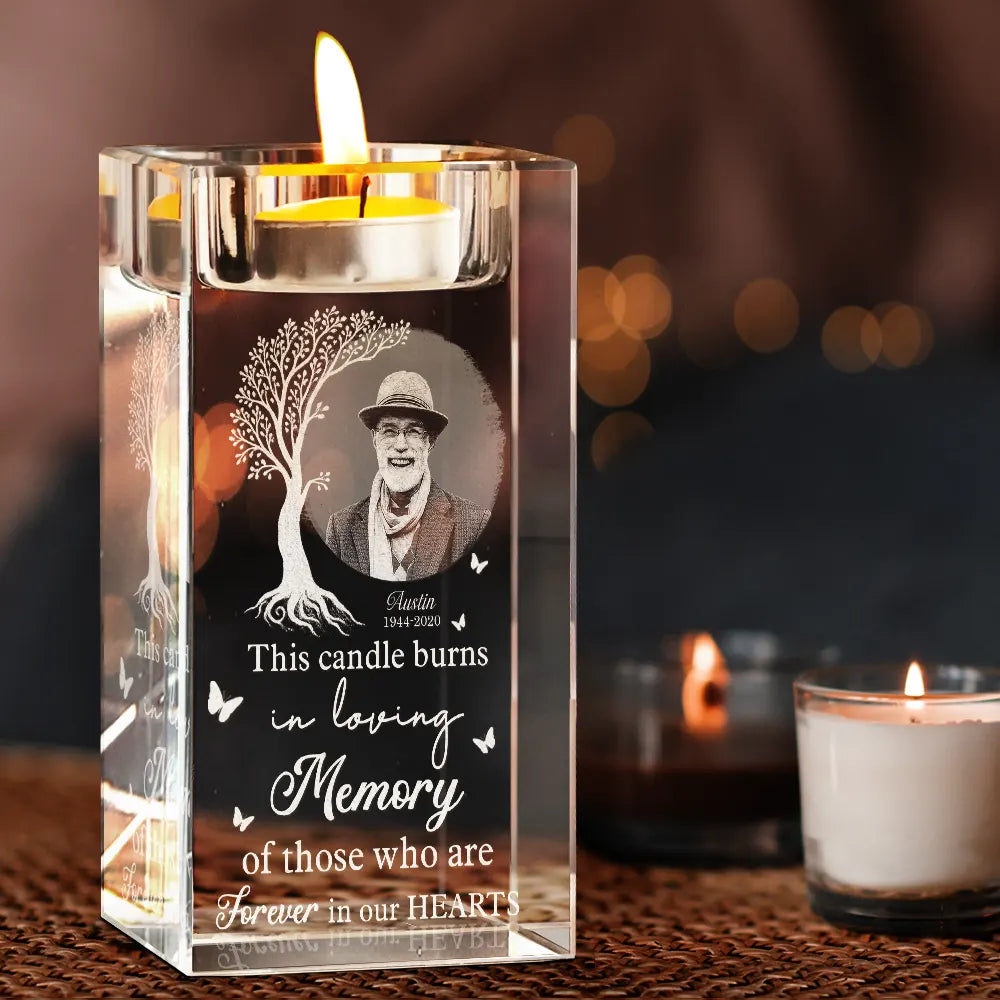 This Candle Burns in Loving Memory - Personalized Crystal Candle Holder Crystal Candle Holder PopCulturePrints