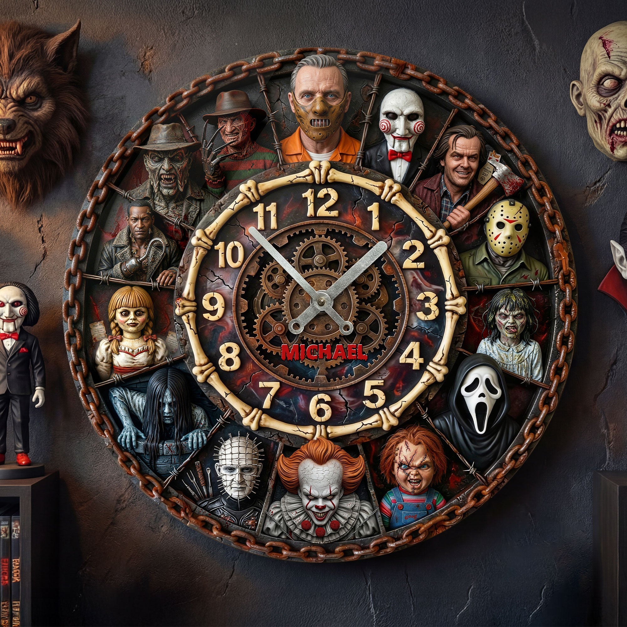 Time for Terror: Personalized Horror Fans Wall Clock - Custom Gift for Villain Enthusiasts Hanging Wall Clock PopCulturePrints