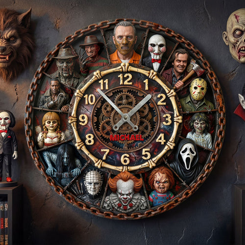 Time for Terror: Personalized Horror Fans Wall Clock - Custom Gift for Villain Enthusiasts Hanging Wall Clock PopCulturePrints