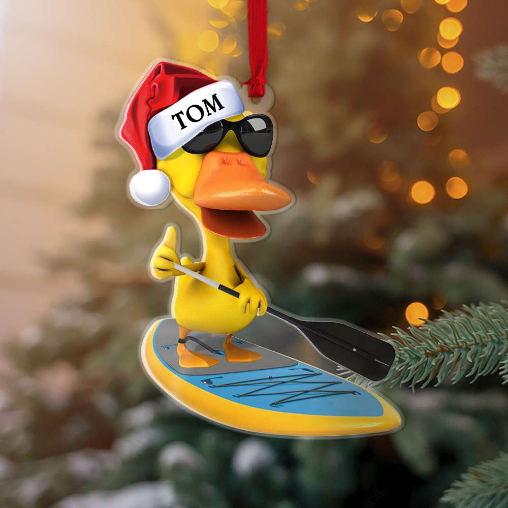 Personalized Paddle Boarding Duck Christmas Ornament - Custom Name Gift