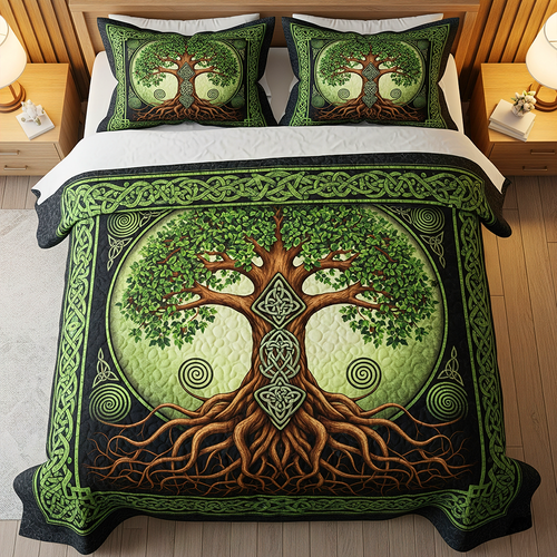 “Embrace Nature’s Spirit” - Personalized Tree Of Life Quilt Bedding Set - Custom Gift for Nature Lovers, Home Decor Enthusiasts, and Special Occasions Blanket PopCulturePrints