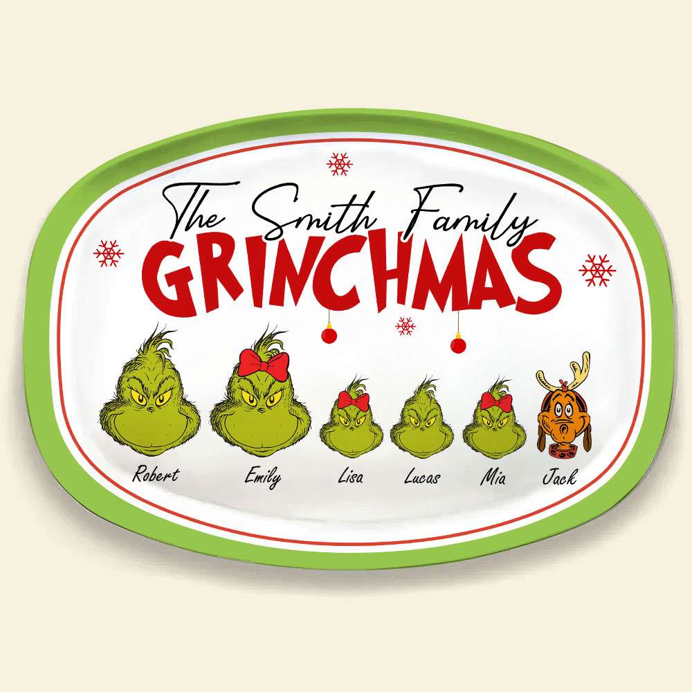 Personalized Grinch Family Christmas Plate Resin Plate PopCulturePrints