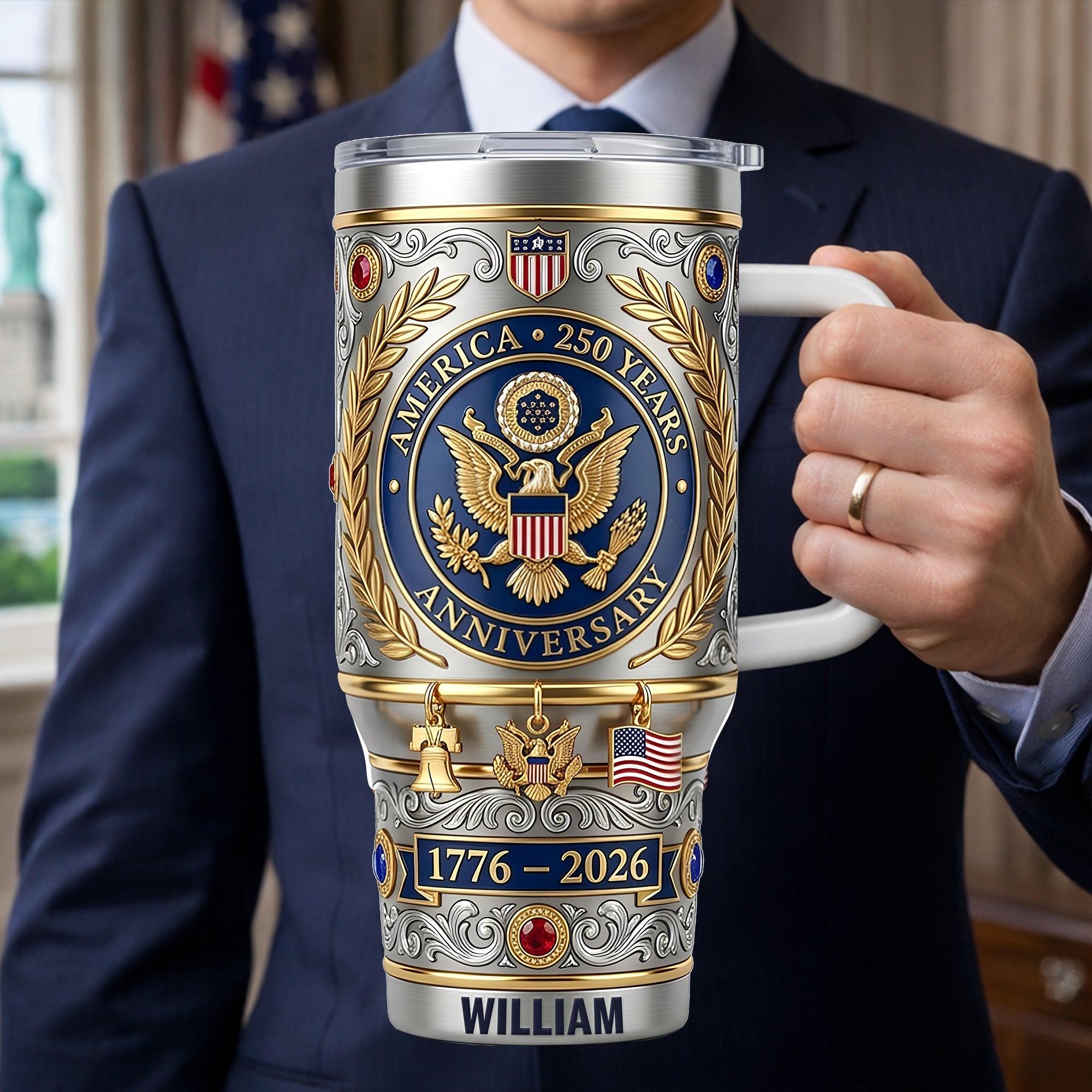 Celebrate Freedom: USA 250th Anniversary 40oz Tumbler - Personalized Gift for Patriots Tumbler Cup PopCulturePrints