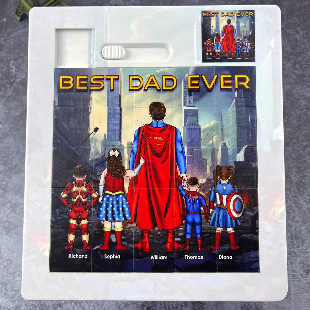 "Best Dad Ever" Superhero Puzzle - Personalized Sliding Puzzle for Dad, Grandpa, and Father Figures Sliding Puzzle PopCulturePrints
