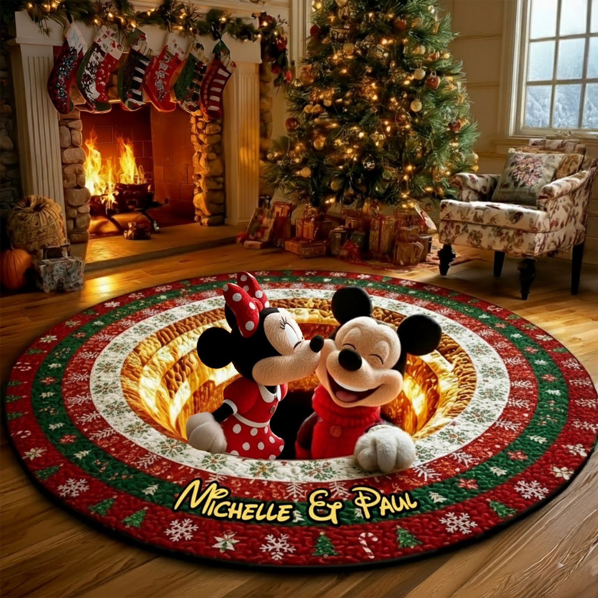 Love in the Air: Personalized Mickey & Minnie Round Mat - Custom Gift for Couples Doormat PopCulturePrints