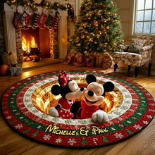 Load image into Gallery viewer, Love in the Air: Personalized Mickey &amp; Minnie Round Mat - Custom Gift for Couples Doormat PopCulturePrints
