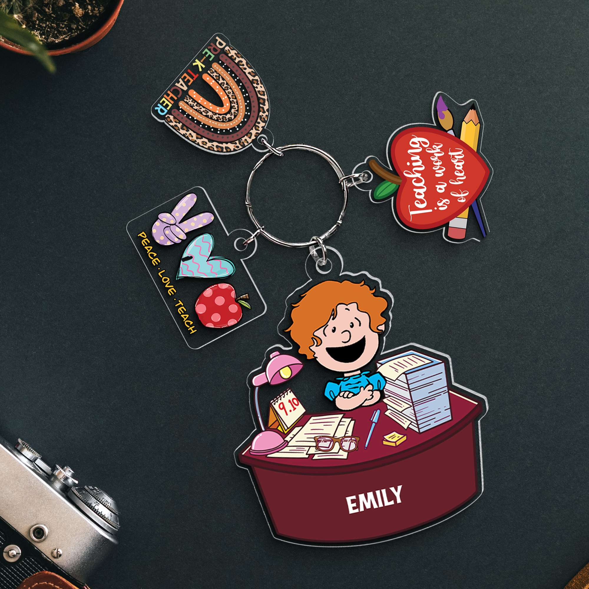 Personalized Teacher Keychain - Custom Cartoon Design