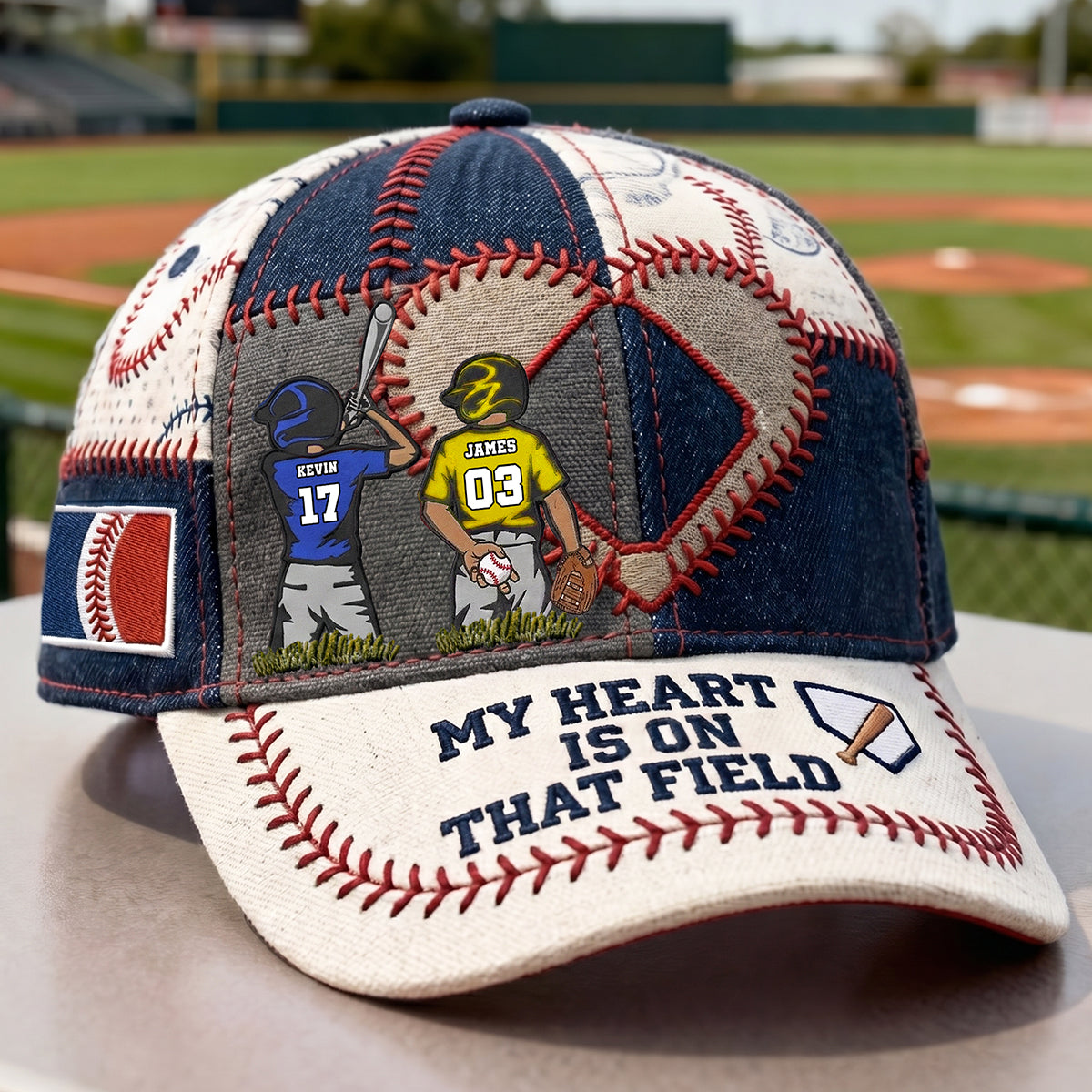 “My Heart is on That Field” - Passionate Baseball Dad Classic Cap - Personalized Gift for Baseball Parents Caps PopCulturePrints