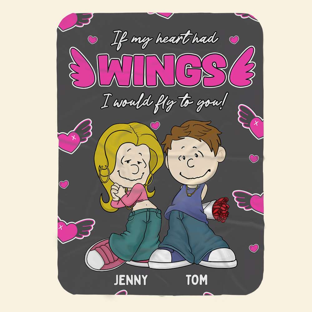 Personalized Couple Blanket with Heart Wings Design - Ideal Gift for Lovers Blanket PopCulturePrints