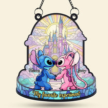 Load image into Gallery viewer, Love Blooms with Our Cute Blue Monster Couple Suncatcher - Personalized Gift for Couples Ornament PopCulturePrints
