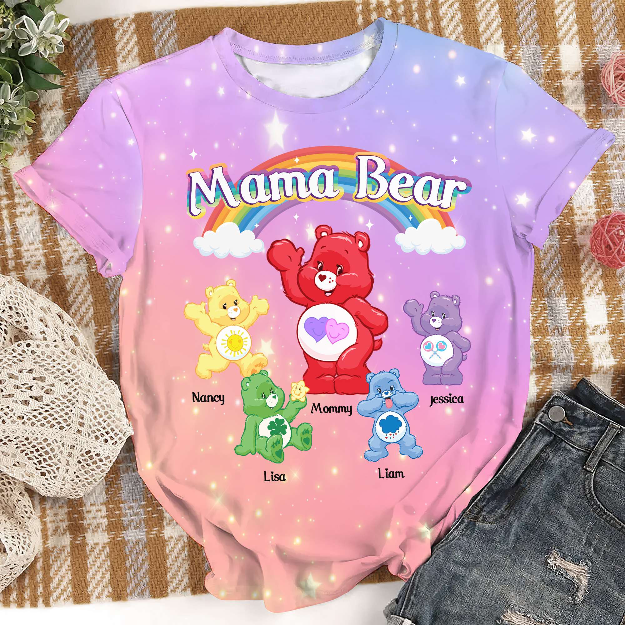 Custom Mama Bear T-Shirt with Kids' Names