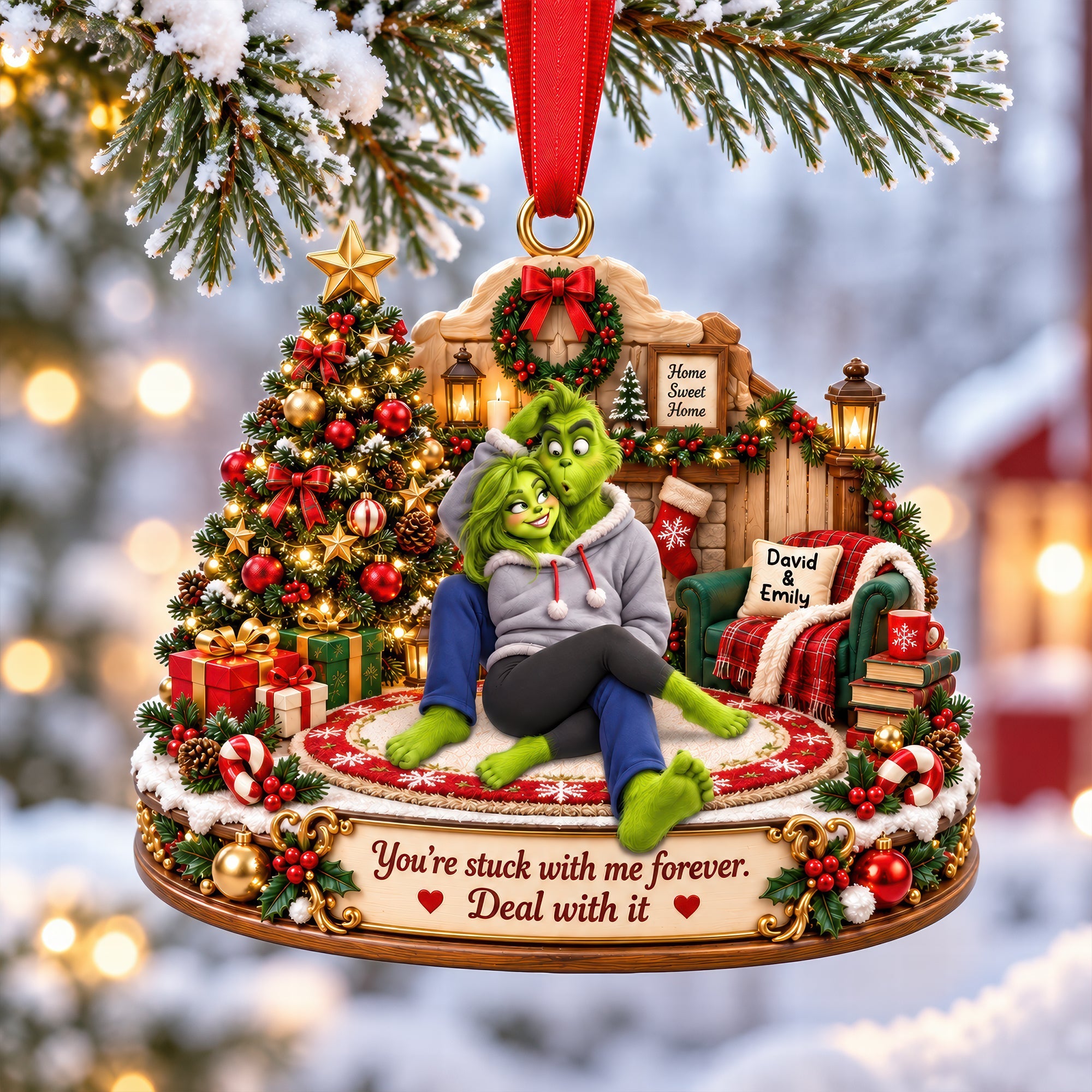 You're Stuck With Me Forever - Furry Mischief Couples Acrylic Ornament