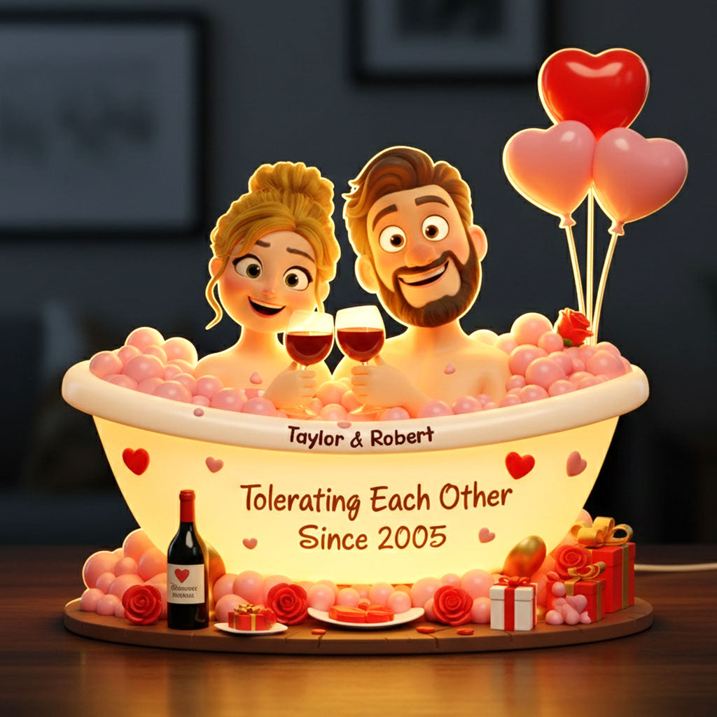 Tolerating Each Other Since 2005 - Funny Bathtub Couple Light Box - Personalized Gift for Couples Light Box PopCulturePrints