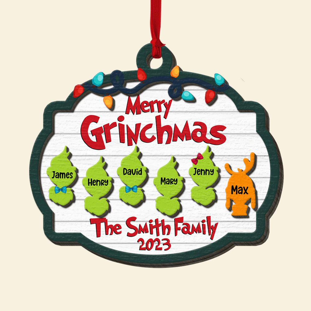 Merry Grinchmas Personalized Family Wood Ornament - Custom Christmas Gift