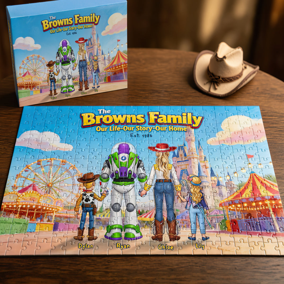 Create Lasting Memories with Our Family In Amusement Park Jigsaw Puzzle - Personalized Gifts For Families