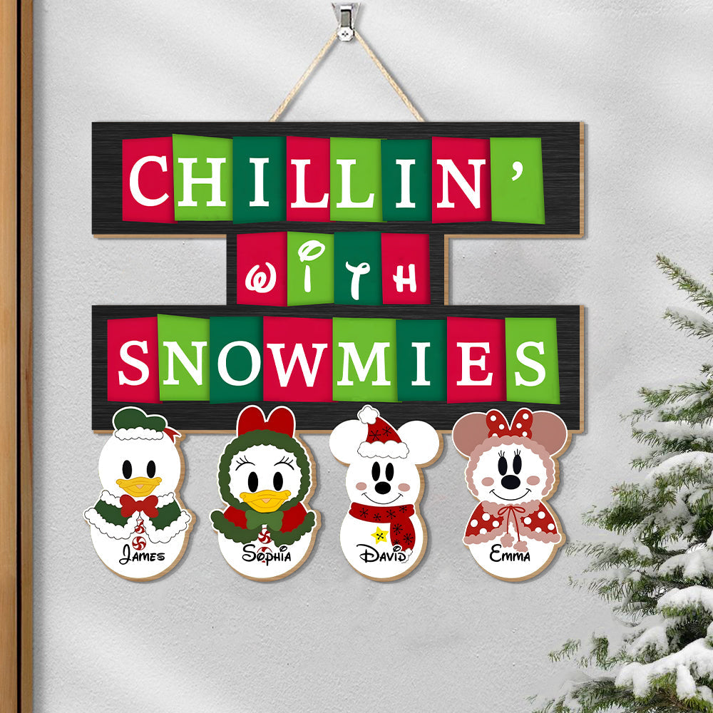 Custom Christmas Wood Sign for Grandma - Chillin' With Snowmies