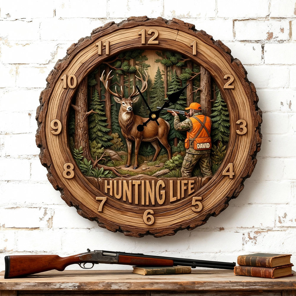“Live the Hunting Life” - Personalized Acrylic Wall Clock - Custom Gift for Hunters, Dads, and Outdoor Enthusiasts Hanging Wall Clock PopCulturePrints