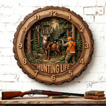 Load image into Gallery viewer, “Live the Hunting Life” - Personalized Acrylic Wall Clock - Custom Gift for Hunters, Dads, and Outdoor Enthusiasts Hanging Wall Clock PopCulturePrints
