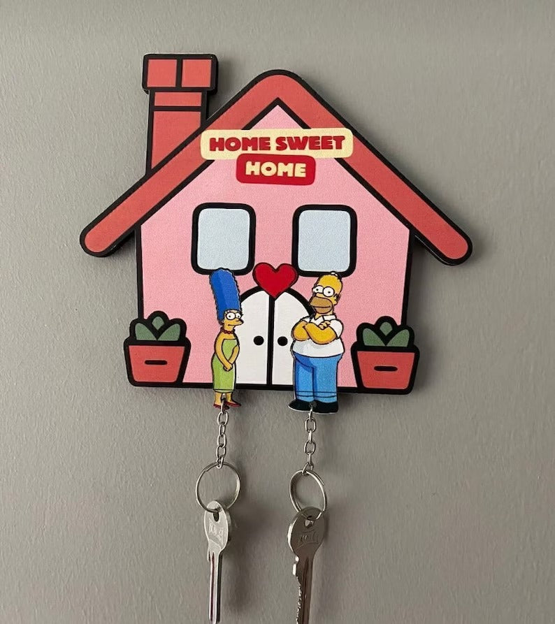 Personalized Home Sweet Home Themed Key Holder with Cartoon Characters