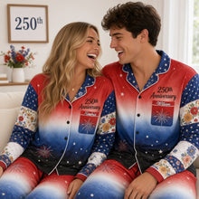 Load image into Gallery viewer, "Celebrate Your Love with Personalized Pajamas!" - Red White &amp; Blue Floral Pajamas Set - Custom Gifts for Couples and Anniversaries
