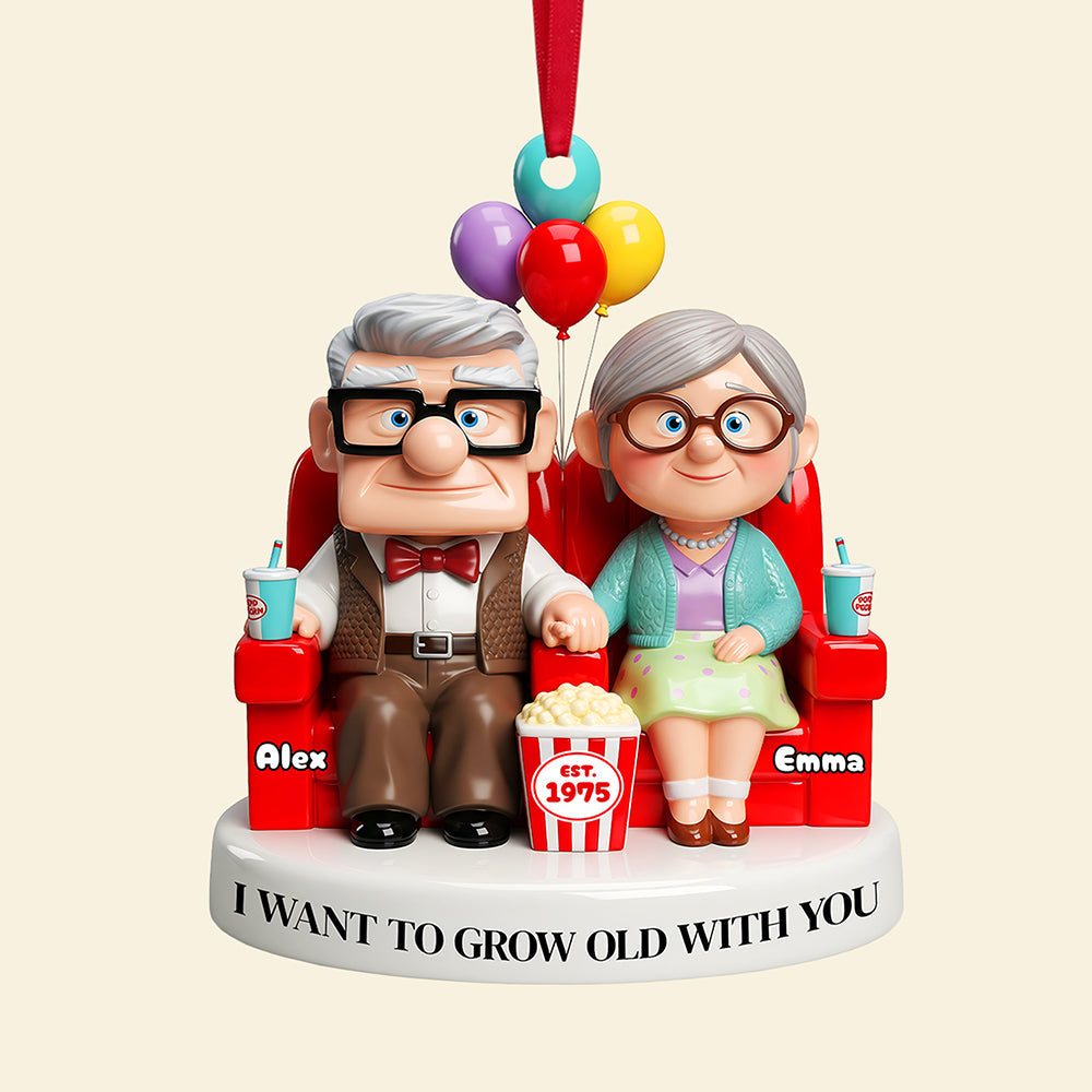 "I Want To Grow Old With You" - Personalized Old Couple Ornament - Unique Gift for Couples, Valentine's Day, Anniversaries, or Special Occasions Ornament PopCulturePrints
