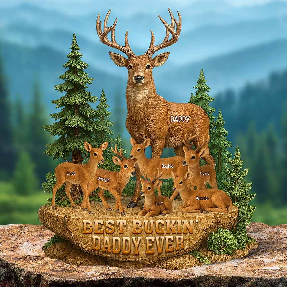 “Best Buckin’ Dad Ever! – Personalized Deer Dad Acrylic Plaque” - Unique Gift for Dad, Grandpa Shaped Plaques PopCulturePrints