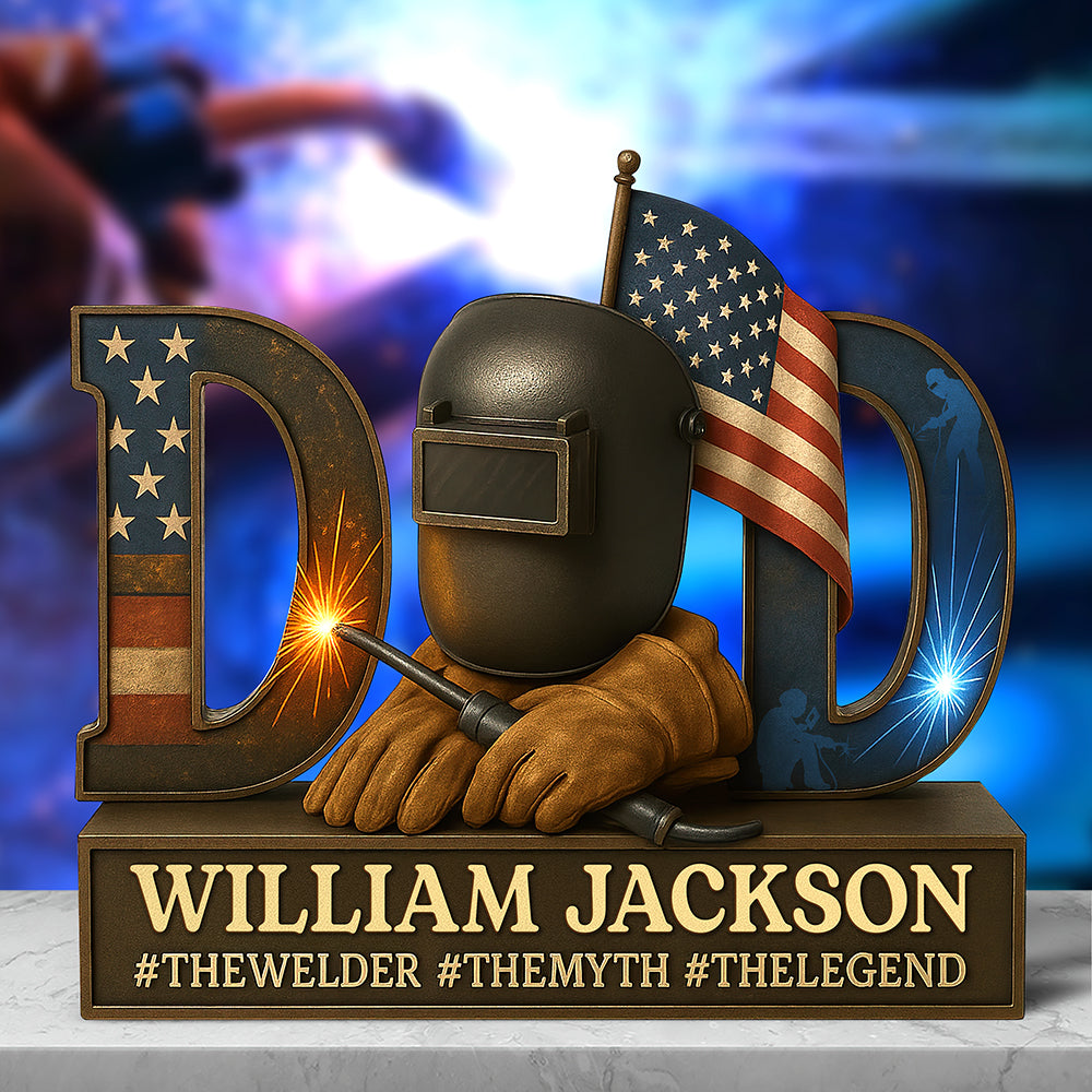 “A True Artisan, Just Like Dad” - Personalized American Welder Acrylic Plaque - Gift for Dad, Grandpa, and More Shaped Plaques PopCulturePrints