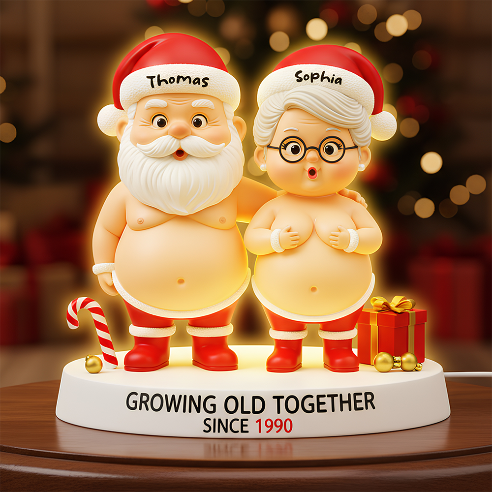 "Growing Old Together - A Lighthearted Tribute to Lasting Love" - Funny Old Santa Light Box - Personalized Gift for Couples, Anniversaries, and Holiday Celebrations Light Box PopCulturePrints