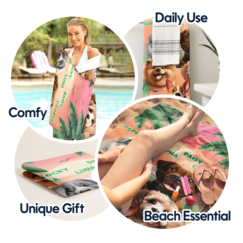 Tropical Dogs Make Life Better - Personalized Beach Towel for Dog Lovers Beach Towel PopCulturePrints