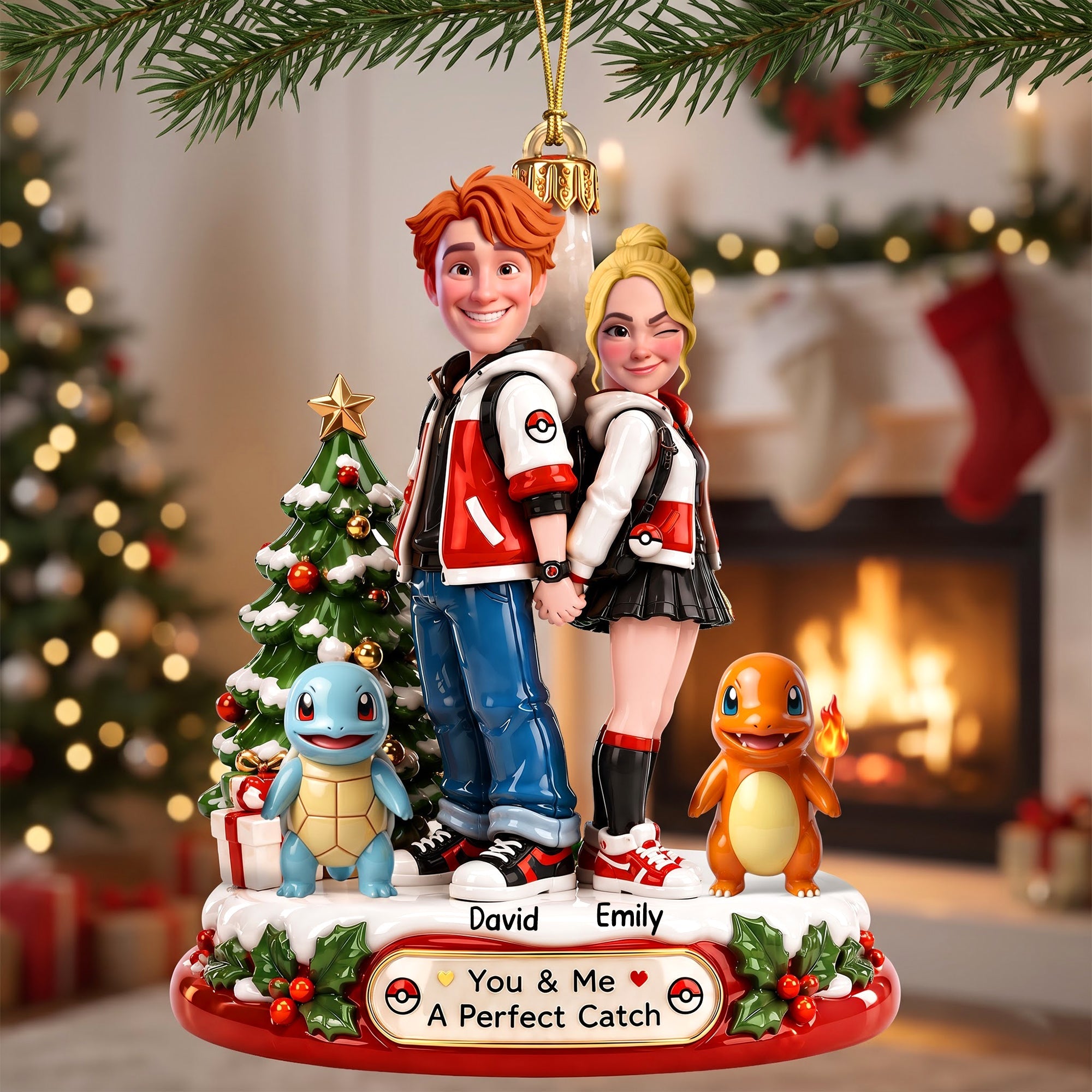 You & Me: A Perfect Match - Personalized Acrylic Ornament for Couples