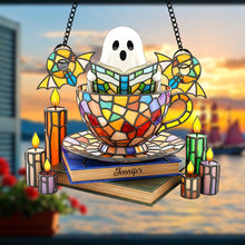 Load image into Gallery viewer, Embrace the Unseen – Ghost Tea Cup Suncatcher Ornament - Personalized Gifts for Book Lovers Ornament PopCulturePrints
