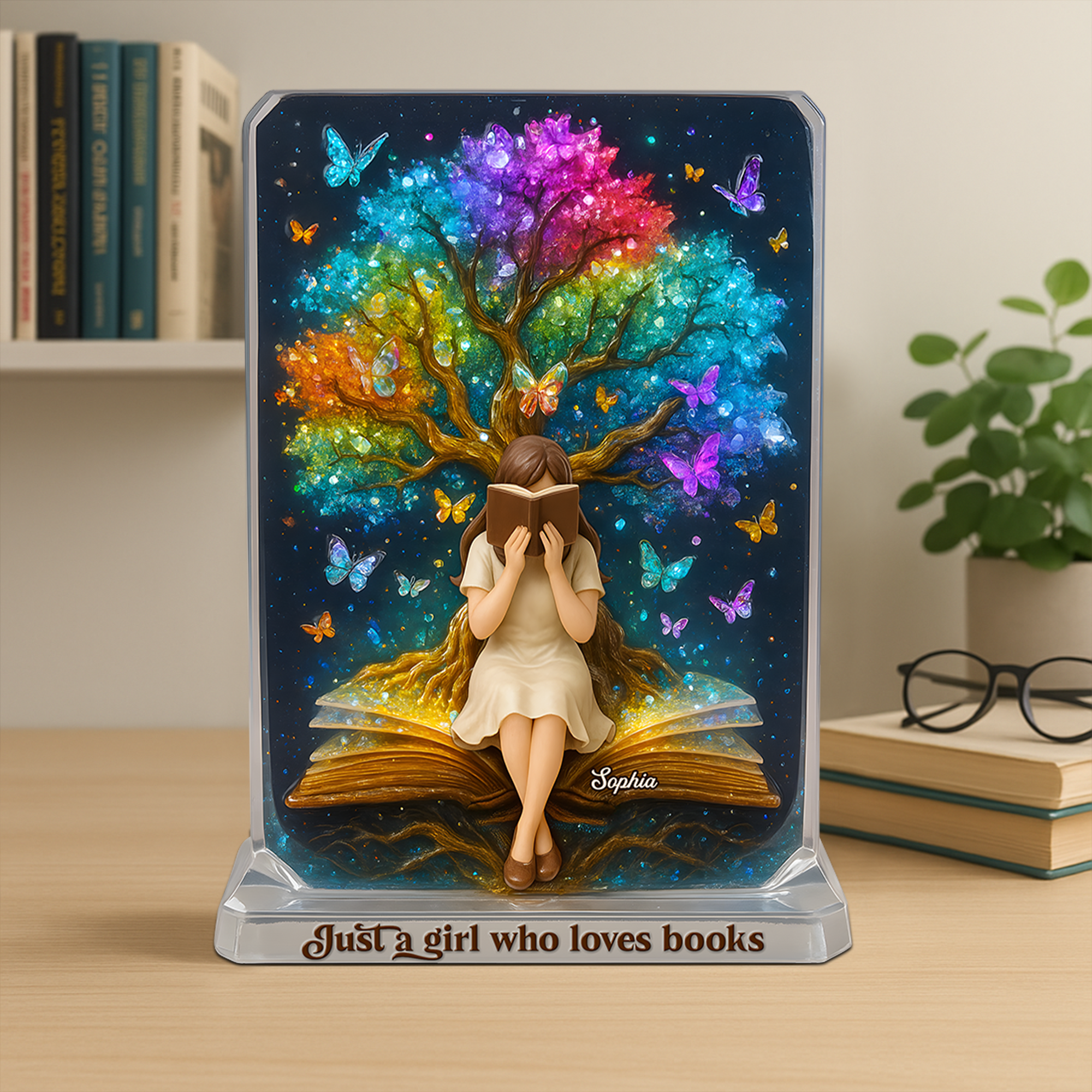 Just a Girl Who Loves Books - Personalized Reading Girl Acrylic Plaque for Book Lovers Shaped Plaques PopCulturePrints